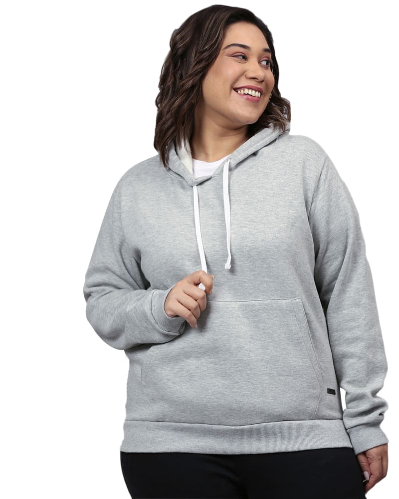 Front of a model wearing a size 6XL Solid Stylish Casual Sweatshirt in Light Grey by Instafab Plus. | dia_product_style_image_id:258265